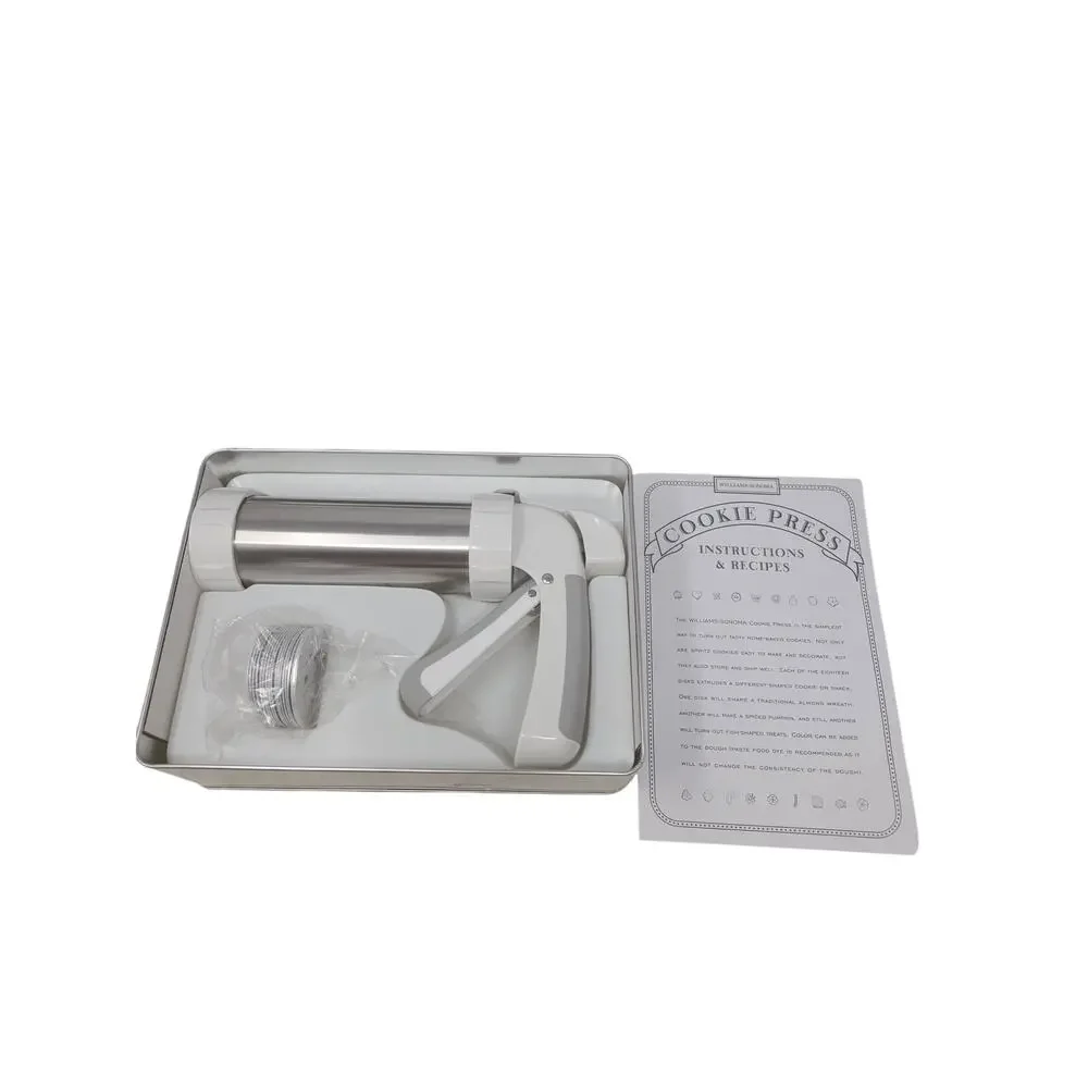 NEW Williams Sonoma Cookie Press 18 Discs Stainless Manual Baking Christmas